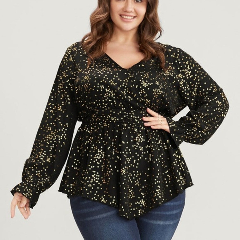 BloomChic Black and Gold Peplum Babydoll Shirt Plus Size 18 20 2X New